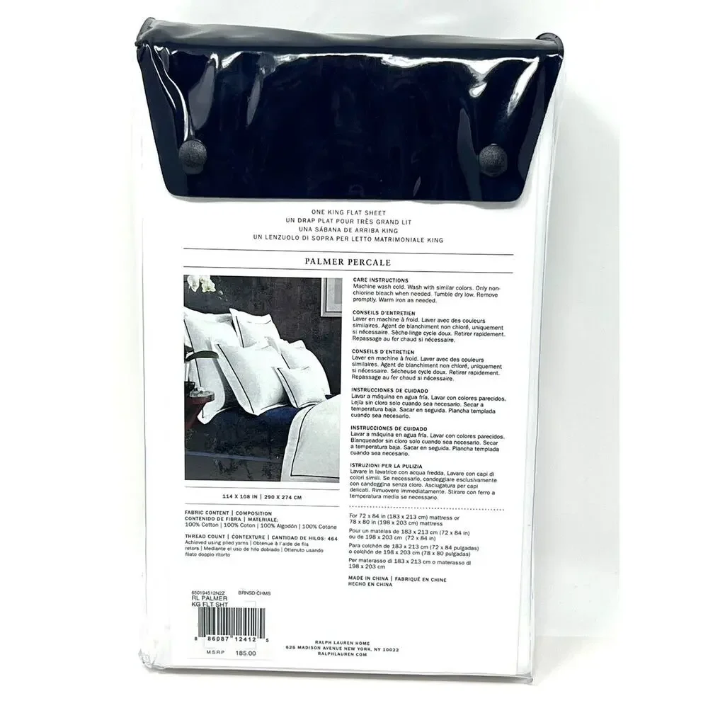Ralph Lauren Palmer Percale Cotton King Flat Sheet White BRNSD CHMS NIP